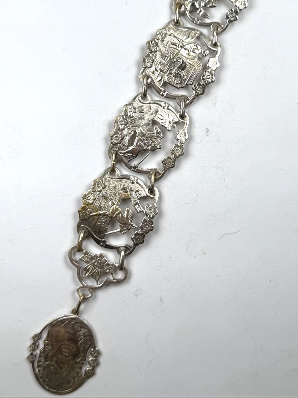 Don Quixote Wide Panel Link Bracelet, Vintage 1950s Spanish Landscape Scenes